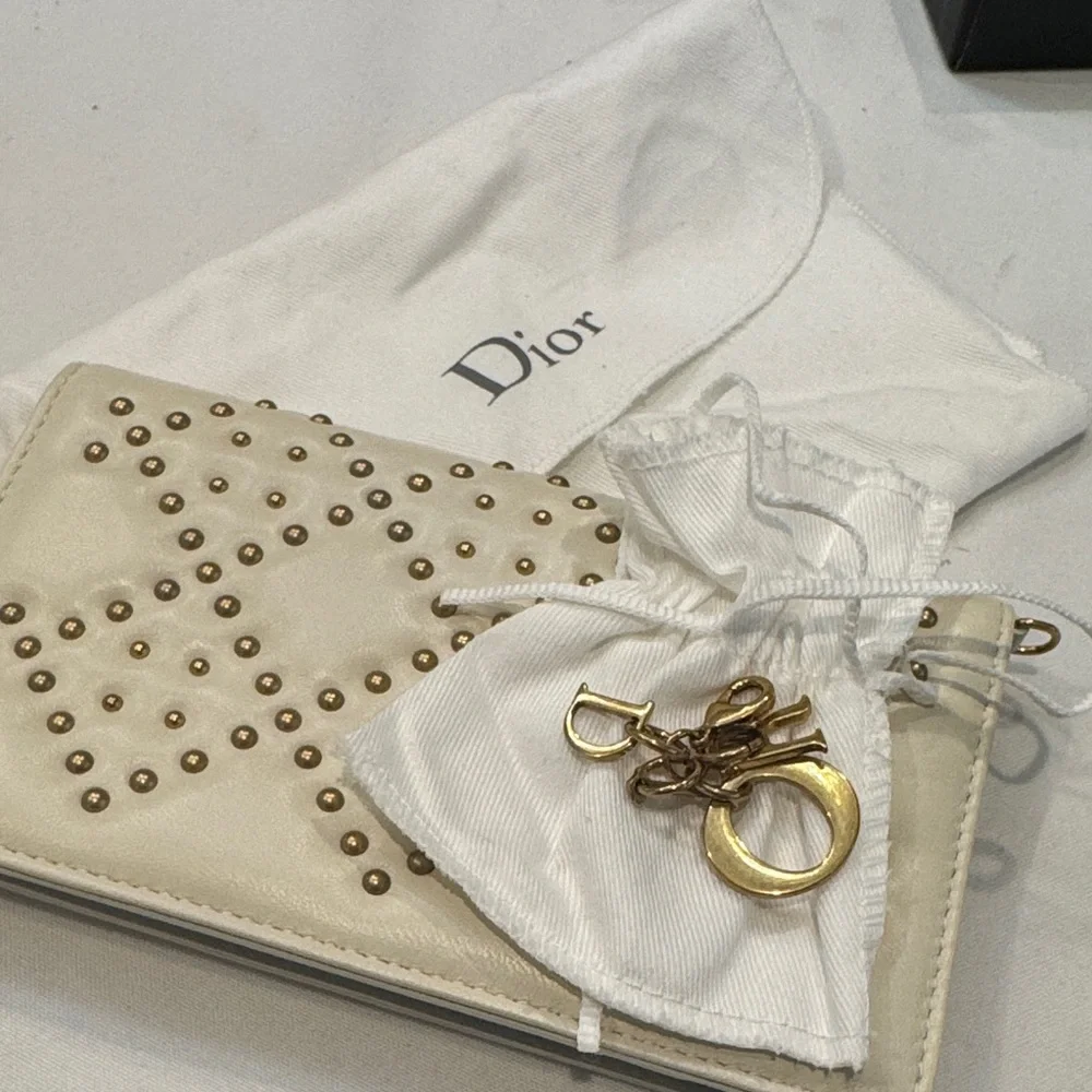 Dior Beige Wallet with Gold Studs